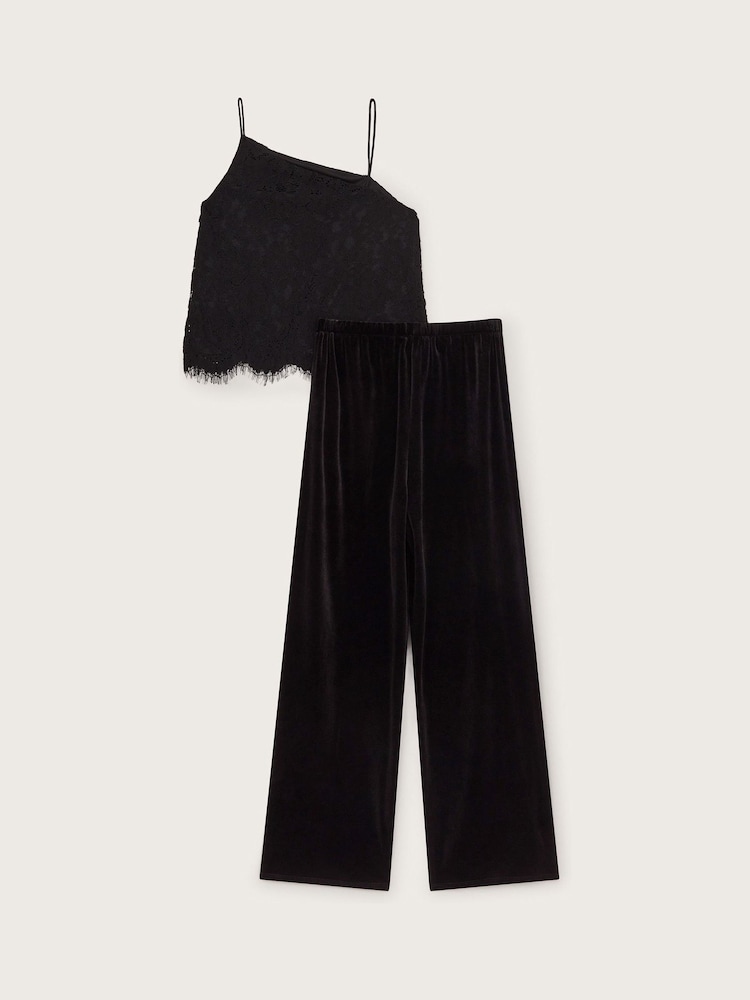Monsoon Black Lace Cami Top and Velvet Trousers Set - Image 2 of 4