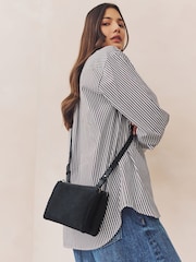 Navy Blue Suede Double Zip Cross-Body Bag - Image 1 of 7