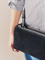 Navy Blue Suede Double Zip Cross-Body Bag - Image 2 of 7