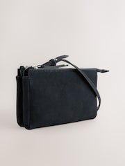 Navy Blue Suede Double Zip Cross-Body Bag - Image 3 of 7