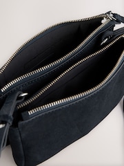 Navy Blue Suede Double Zip Cross-Body Bag - Image 5 of 7