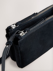 Navy Blue Suede Double Zip Cross-Body Bag - Image 6 of 7