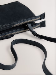 Navy Blue Suede Double Zip Cross-Body Bag - Image 7 of 7