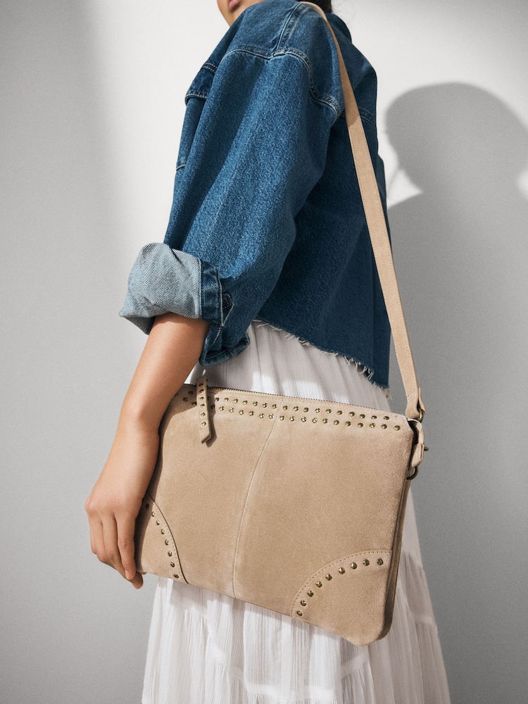 Pastelgeel - Leren crossbodytas met studs - Image 1 of 10