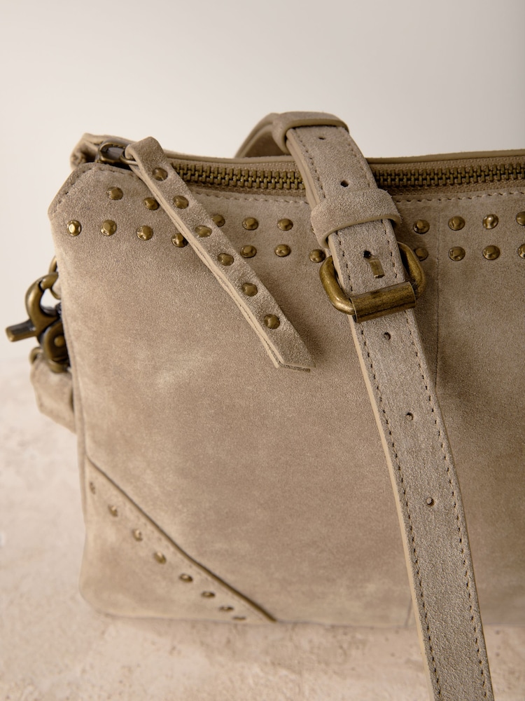 Pastelgeel - Leren crossbodytas met studs - Image 8 of 10