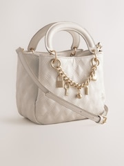 White Quilted Charm Hand Held Bag - Image 1 of 6