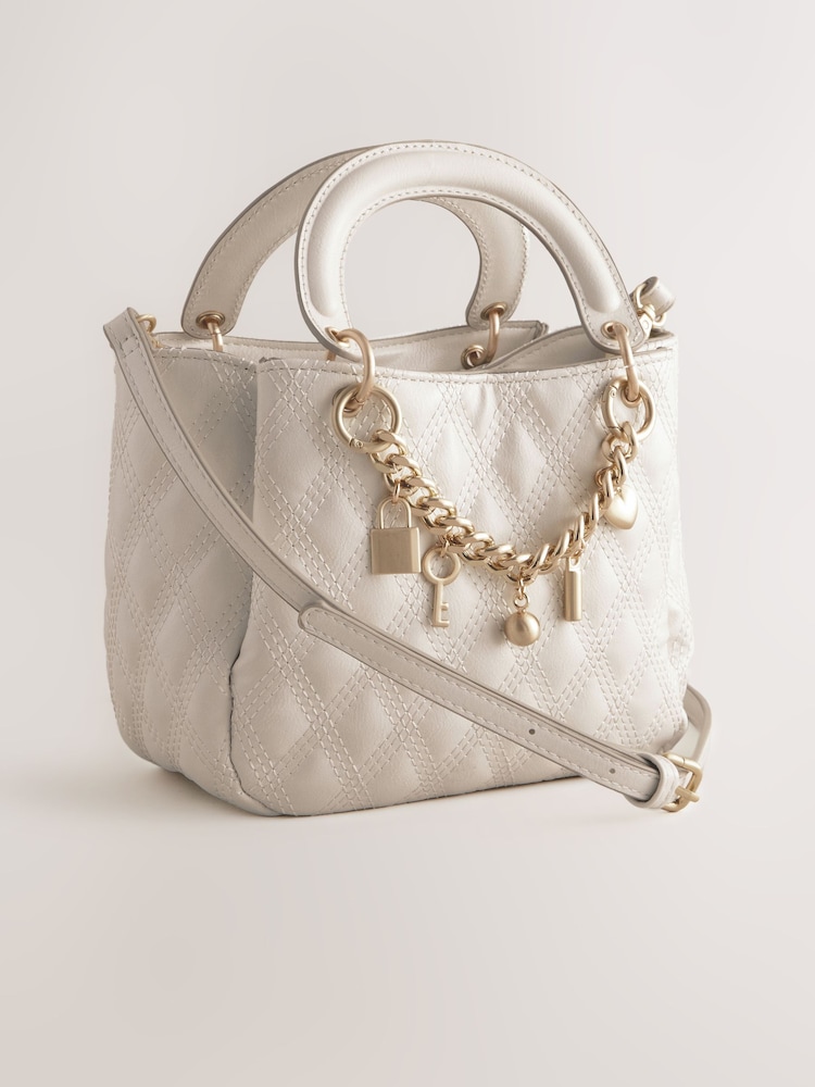 White Quilted Charm Hand Held Bag - Image 1 of 6