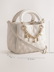 White Quilted Charm Hand Held Bag - Image 4 of 6