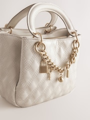 White Quilted Charm Hand Held Bag - Image 5 of 6