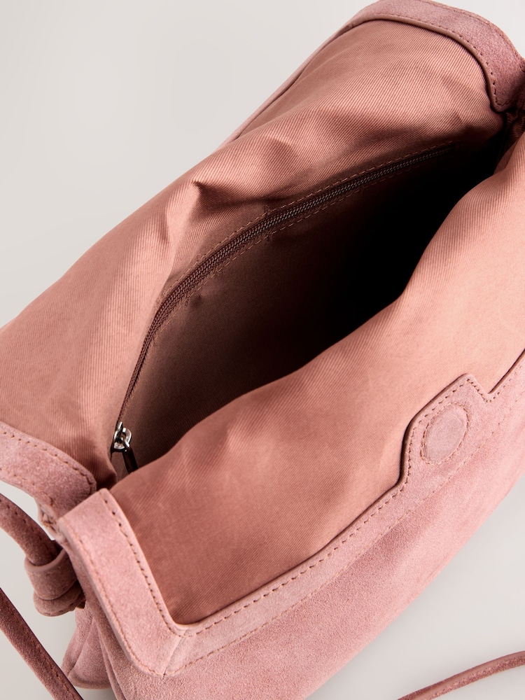 Coral Pink Leather Flap Cross-Body Bag - Image 5 of 5