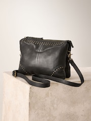 Black Leather Studded Cross-Body Bag - Image 1 of 5