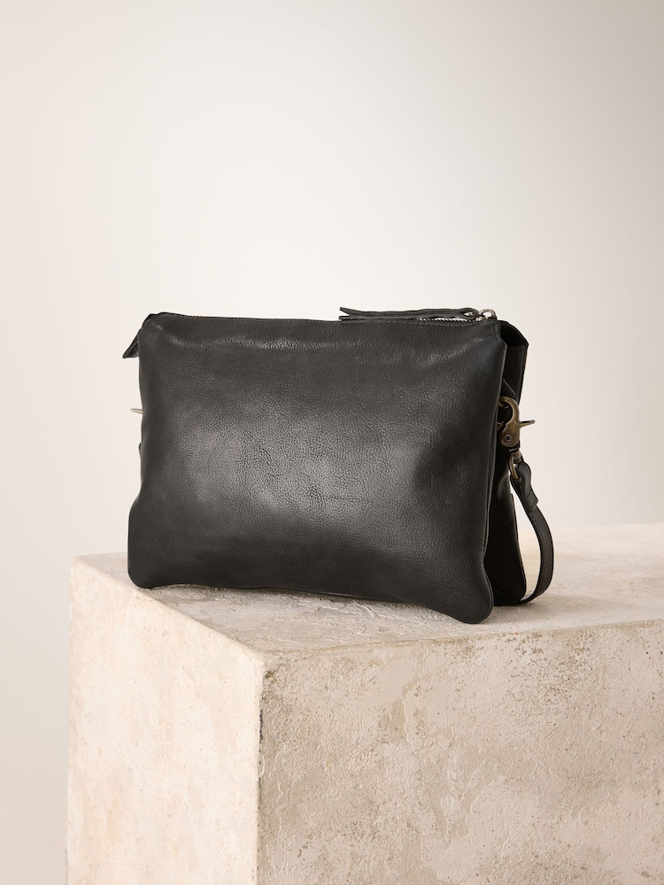 Black Leather Studded Cross-Body Bag - Image 2 of 5
