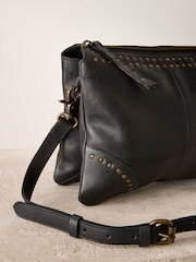 Black Leather Studded Cross-Body Bag - Image 3 of 5