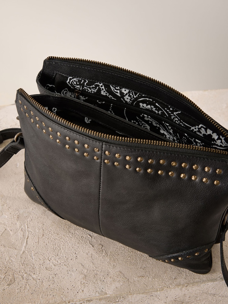 Black Leather Studded Cross-Body Bag - Image 5 of 5
