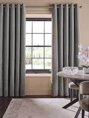 Grey Crinkle Chenille Eyelet Lined Curtains - Image 1 of 5