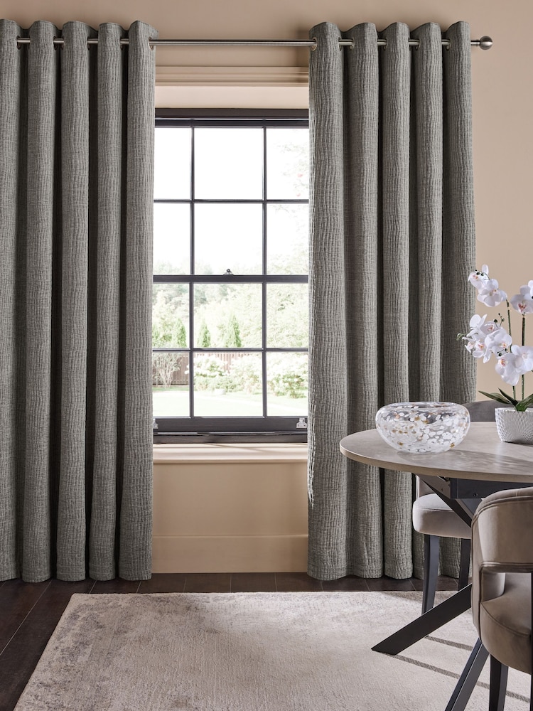 Grey Crinkle Chenille Eyelet Lined Curtains - Image 1 of 5