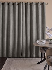 Grey Crinkle Chenille Eyelet Lined Curtains - Image 2 of 5