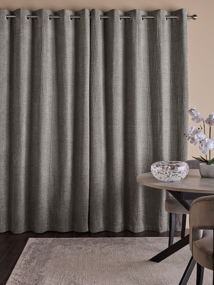 Grey Crinkle Chenille Eyelet Lined Curtains - Image 2 of 5