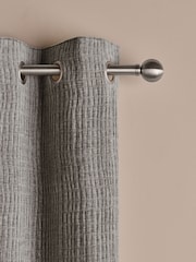 Grey Crinkle Chenille Eyelet Lined Curtains - Image 4 of 5