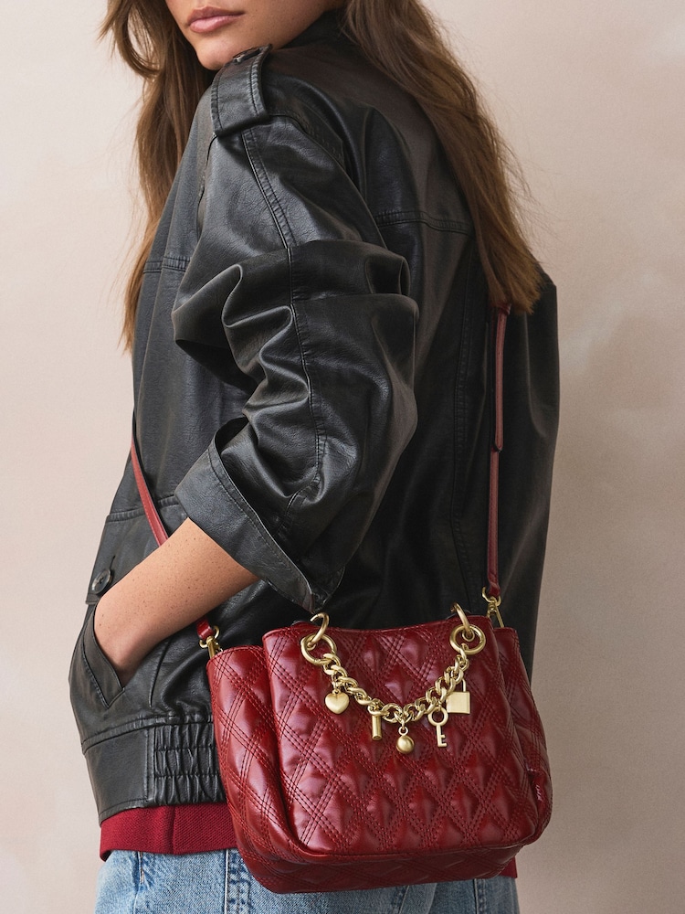 Berry Red Quilted Charm Hand Held Bag - Image 1 of 10