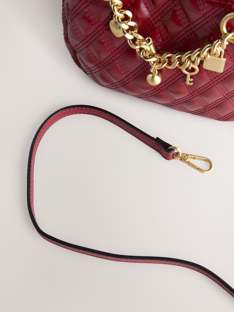 Berry Red Quilted Charm Hand Held Bag - Image 10 of 10