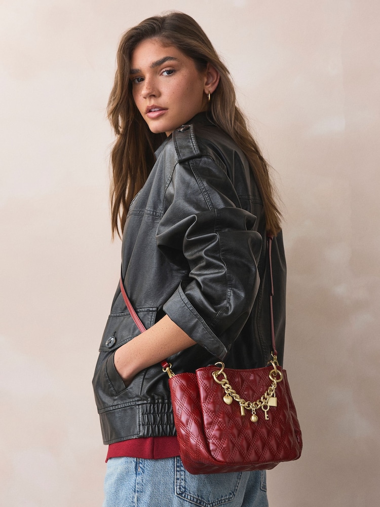 Berry Red Quilted Charm Hand Held Bag - Image 2 of 10