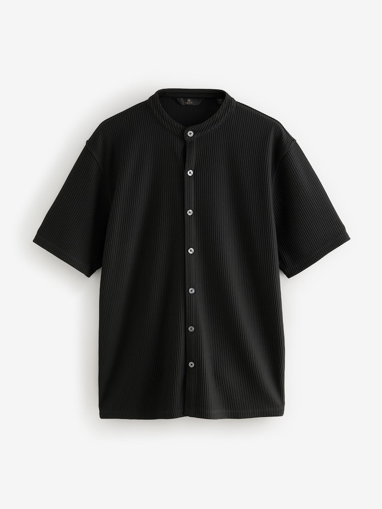 Noir - T-shirt grand-père texturé boutonné - Image 5 of 7