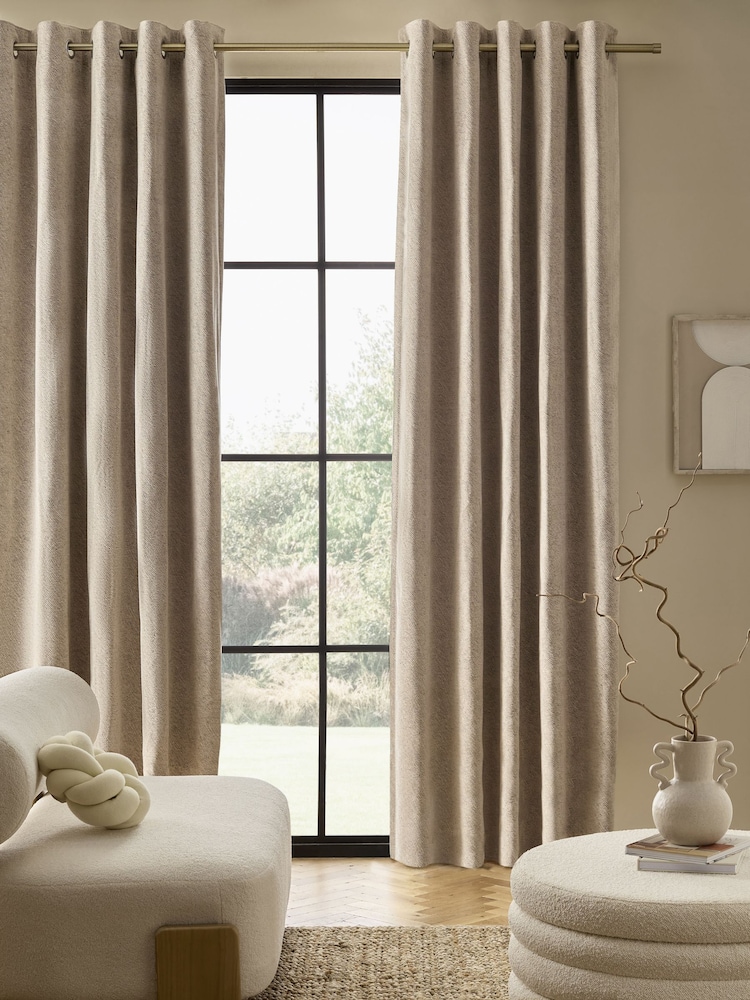 Natural Eyelet Heavyweight Chenille Wave Curtains - Image 1 of 5