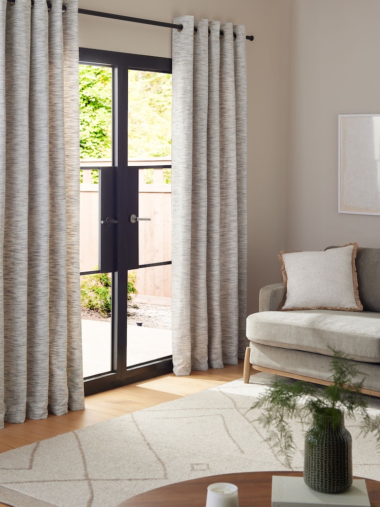 Natural Multi Chenille Lined Eyelet Curtains - Image 2 of 5 Natural Multi Chenille Lined Eyelet Curtains - Image 2 of 5