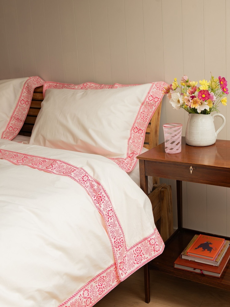 Lulu & Nat Cream 100% Cotton Provence Floral Bordered Bedlinen Set - Image 1 of 4 Lulu & Nat Cream 100% Cotton Provence Floral Bordered Bedlinen Set - Image 1 of 4