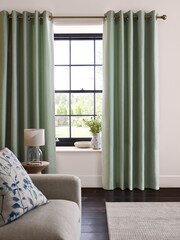 Duck Egg Blue Spot Jacquard Eyelet Lined Curtains - Image 1 of 5