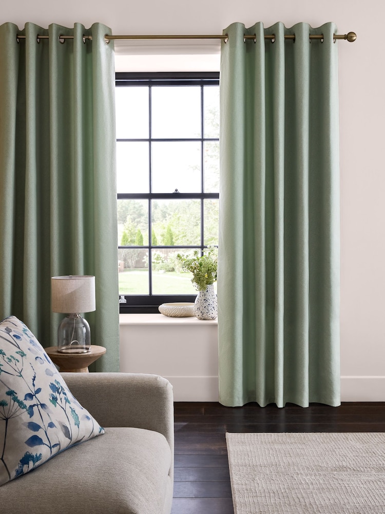 Duck Egg Blue Spot Jacquard Eyelet Lined Curtains - Image 1 of 5