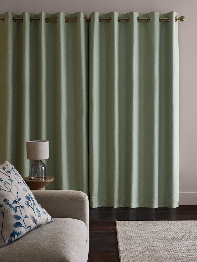 Duck Egg Blue Spot Jacquard Eyelet Lined Curtains - Image 2 of 5
