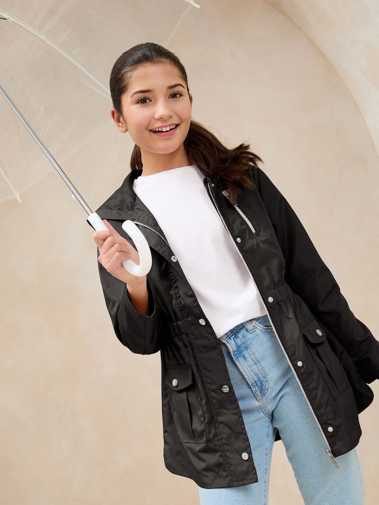 Lipsy Black Shower Resistant Lightweight Rain Coat (4-16yrs) - Image 1 of 5