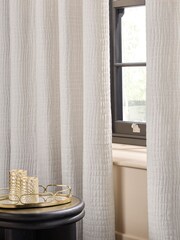 White Crinkle Chenille Eyelet Lined Curtains - Image 3 of 5