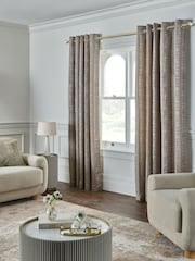 Mink Natural Collection Luxe Abstract Stripe Jacquard Eyelet Lined Curtains - Image 1 of 5