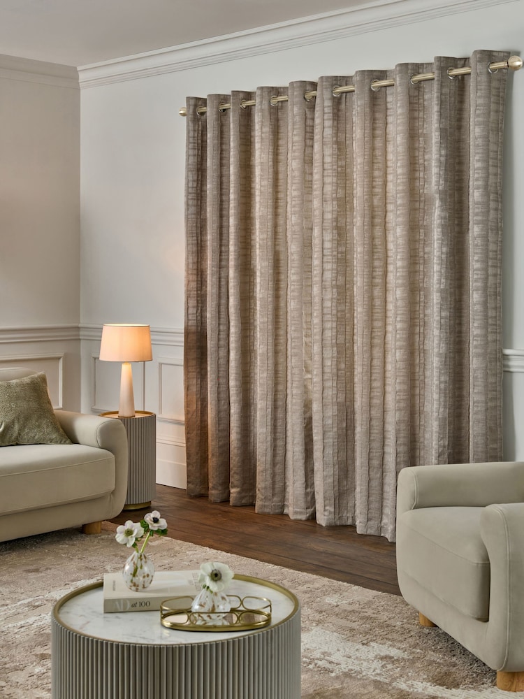 Mink Natural Collection Luxe Abstract Stripe Jacquard Eyelet Lined Curtains - Image 2 of 5