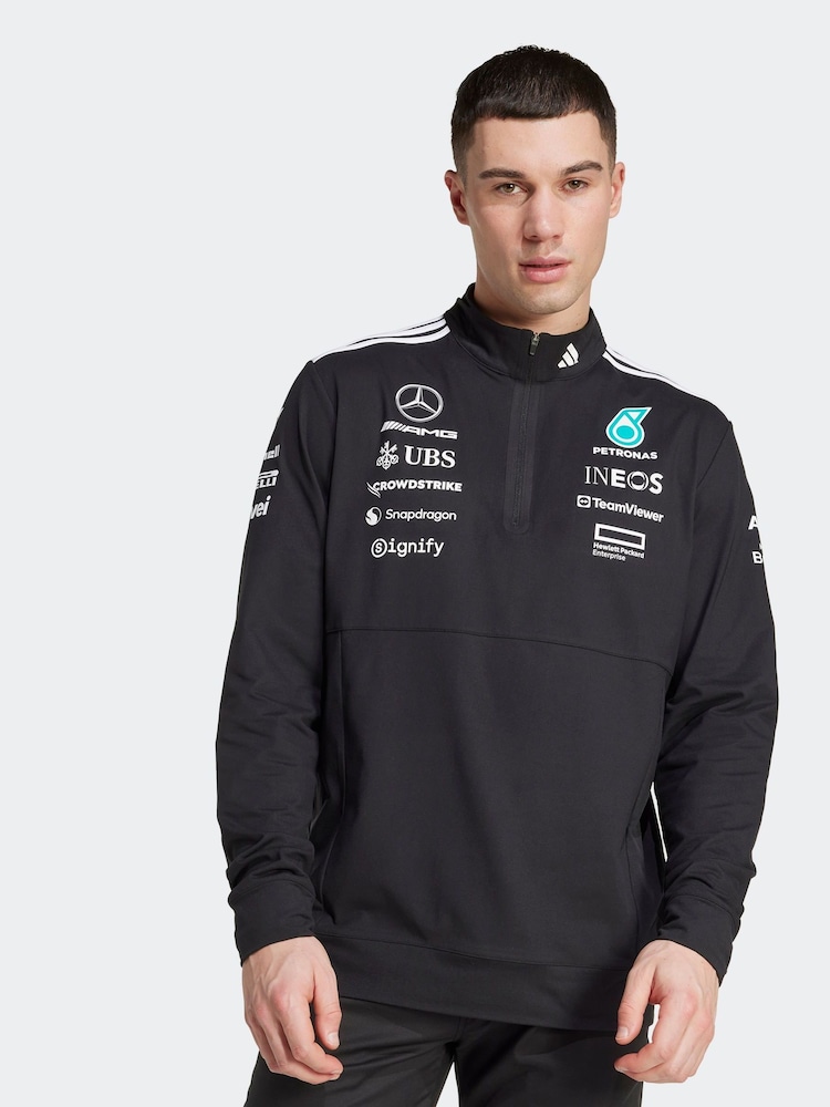 adidas Black/White Mercedes AMG Petronas Formula One Team 1/4 Zip Sweatshirt - Image 1 of 7