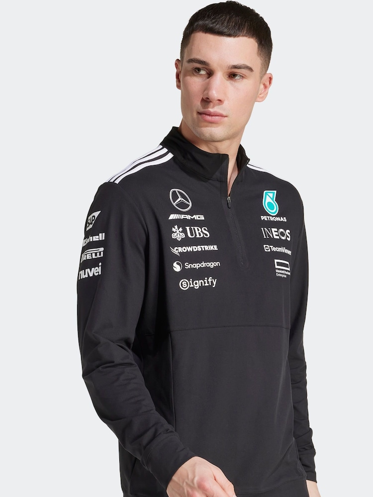 adidas Black/White Mercedes AMG Petronas Formula One Team 1/4 Zip Sweatshirt - Image 3 of 7