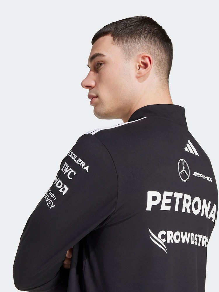adidas Black/White Mercedes AMG Petronas Formula One Team 1/4 Zip Sweatshirt - Image 4 of 7