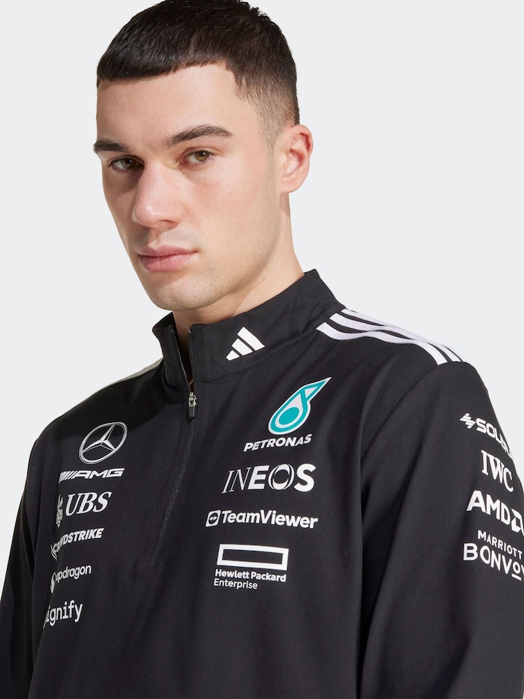 adidas Black/White Mercedes AMG Petronas Formula One Team 1/4 Zip Sweatshirt - Image 5 of 7