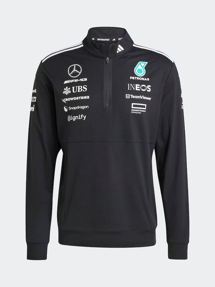adidas Black/White Mercedes AMG Petronas Formula One Team 1/4 Zip Sweatshirt - Image 7 of 7