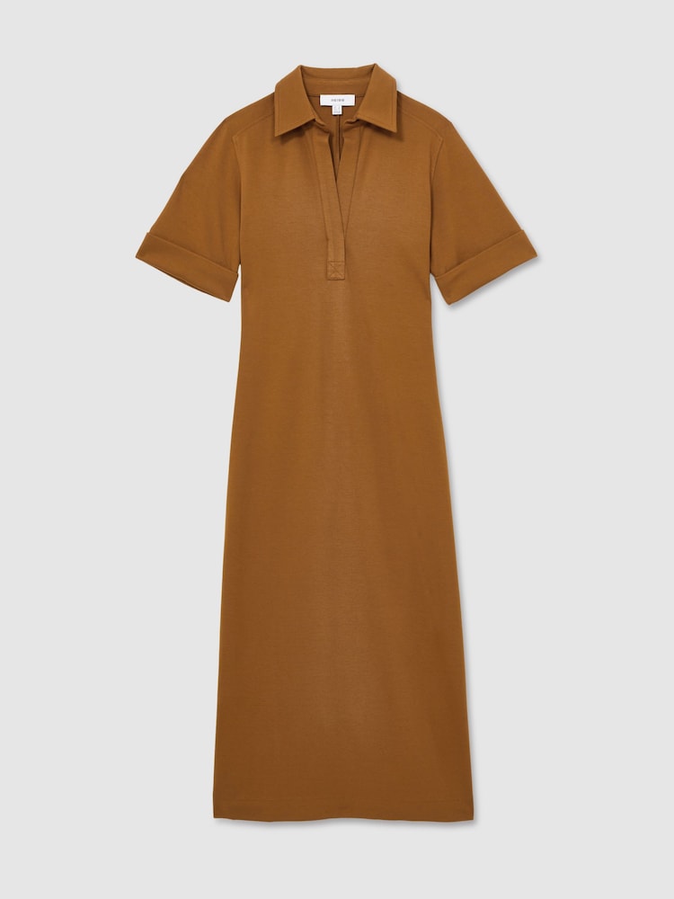 Reiss Mustard Astrid Jersey Open-Collar Bodycon Dress - Image 2 of 5