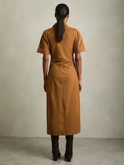 Reiss Mustard Astrid Jersey Open-Collar Bodycon Dress - Image 4 of 5