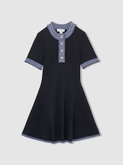 Reiss Navy Ruby 13-14 yrs Contrast-Trim Rib-Knit Dress - Image 1 of 4