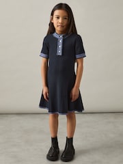 Reiss Navy Ruby 13-14 yrs Contrast-Trim Rib-Knit Dress - Image 2 of 4