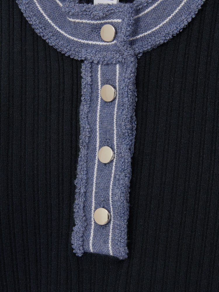 Reiss Navy Ruby 13-14 yrs Contrast-Trim Rib-Knit Dress - Image 4 of 4