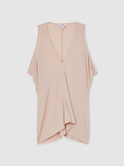 Reiss Pink Freya Draped V-Neck Sleeveless Top - Image 2 of 6