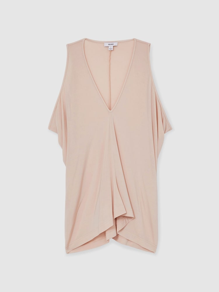 Reiss Pink Freya Draped V-Neck Sleeveless Top - Image 2 of 6 Reiss Pink Freya Draped V-Neck Sleeveless Top - Image 2 of 6
