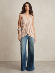 Reiss Pink Freya Draped V-Neck Sleeveless Top - Image 3 of 6